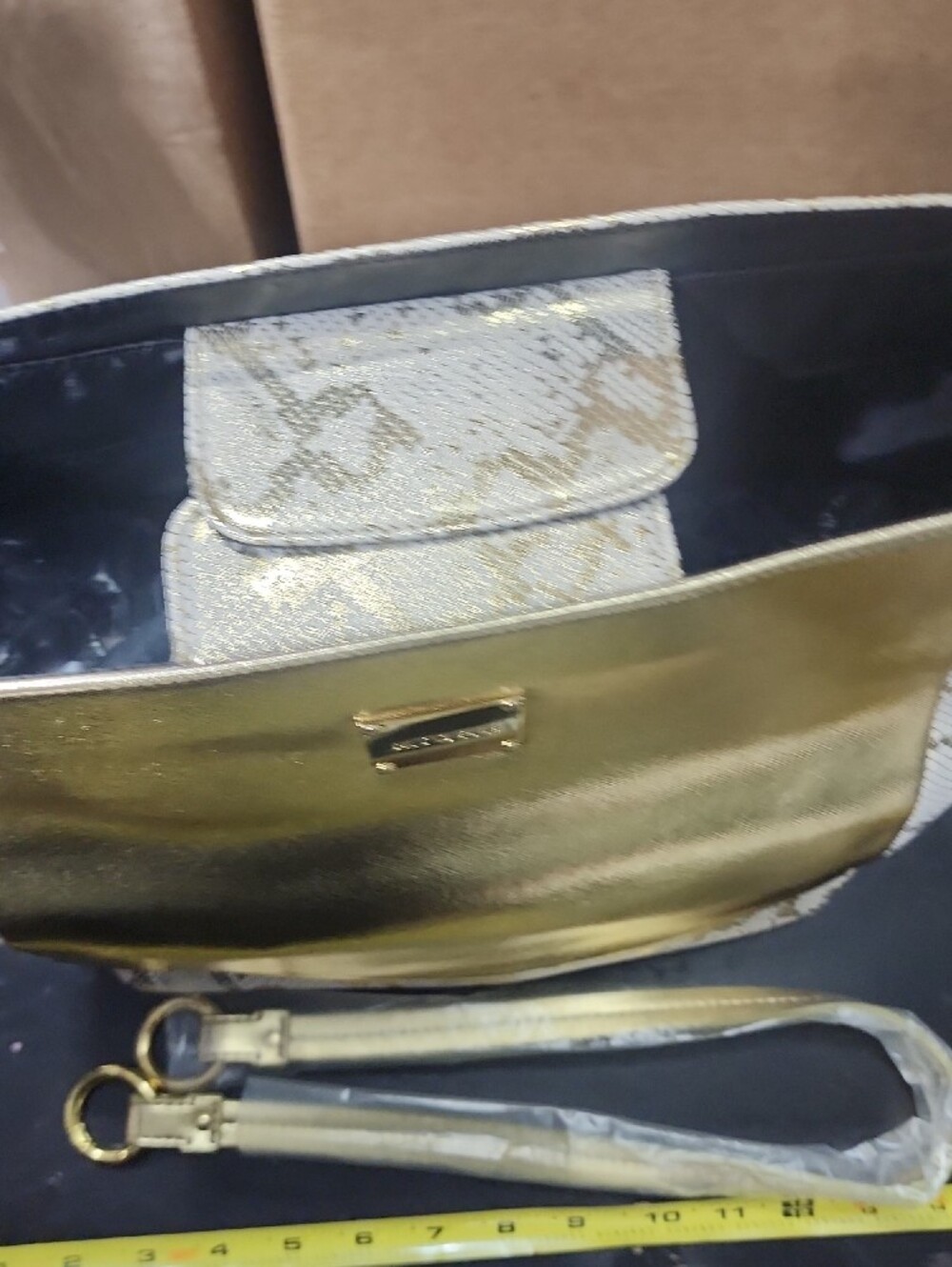 Miche Metallic Gold Tote with Snake-Print Trim - Picture 3 of 6